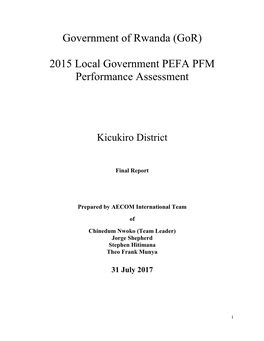 Government of Rwanda (Gor) 2015 Local Government PEFA PFM