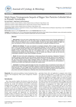 Multi-Organ Teratogenesis Sequels of Bigger Size Particles Colloidal