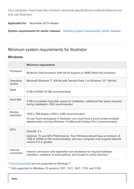 Minimum System Requirements for Illustrator