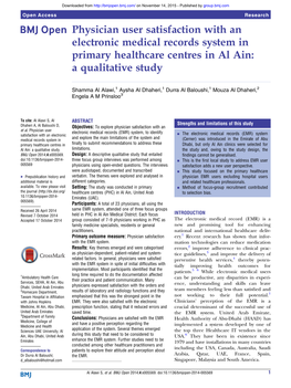 Physician User Satisfaction with an Electronic Medical Records System in Primary Healthcare Centres in Al Ain: a Qualitative Study