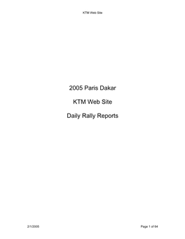 2005 Paris Dakar KTM Web Site Daily Rally Reports
