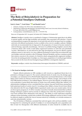 The Role of Brincidofovir in Preparation for a Potential Smallpox Outbreak