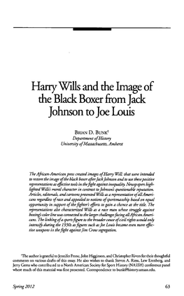 Harry Wills and the Image of the Black Boxer from Jack Johnson to Joe Louis