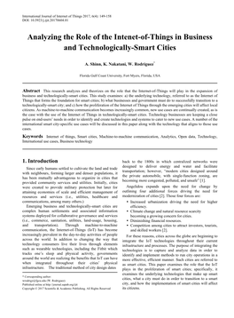 Internet of Things, Smart Cities, Machine-To-Machine Communication, Analytics, Open Data, Technology, International Use Cases, Business Technology