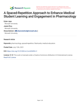 A Spaced-Repetition Approach to Enhance Medical Student Learning and Engagement in Pharmacology