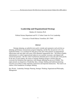 Leadership and Organizational Strategy Matthew R