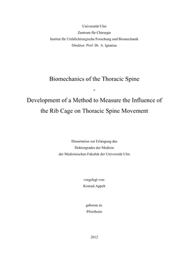 Biomechanics of the Thoracic Spine - Development of a Method to Measure the Influence of the Rib Cage on Thoracic Spine Movement