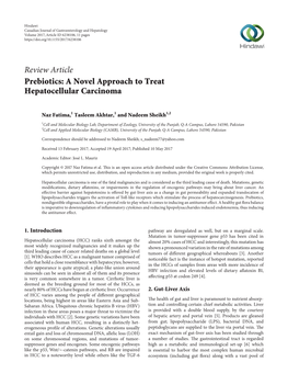 Prebiotics: a Novel Approach to Treat Hepatocellular Carcinoma