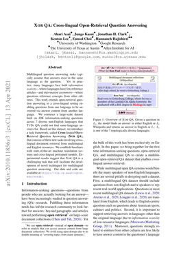 Arxiv:2010.11856V3 [Cs.CL] 13 Apr 2021 Questions from Non-English Native Speakers to Rep- Information-Seeking Questions—Questions from Resent Real-World Applications