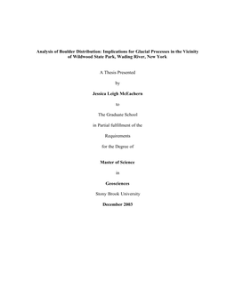 Analysis of Boulder Distribution: Implications for Glacial Processes in the Vicinity of Wildwood State Park, Wading River, New York