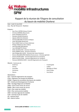 Rapport De La Réunion De L'organe De Consultation Du Bassin De Mobilité