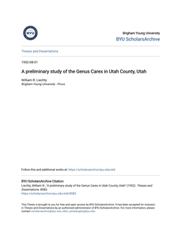 A Preliminary Study of the Genus Carex in Utah County, Utah