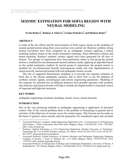 Ic-92 Seismic Estimation for Sofia Region with Neural