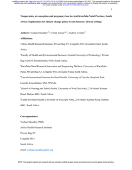 Temperature at Conception and Pregnancy Loss in Rural Kwazulu-Natal Province, South