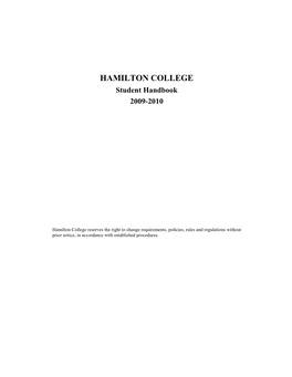 HAMILTON COLLEGE Student Handbook 2009-2010