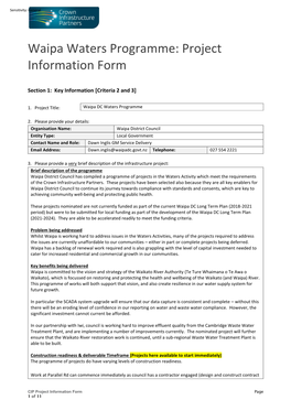 Waipa Waters Programme: Project Information Form