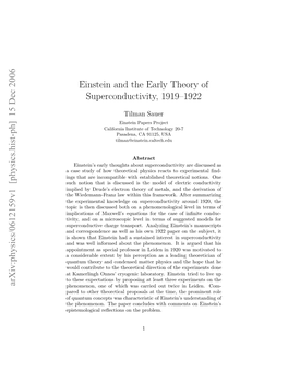 Einstein and the Early Theory of Superconductivity, 1919–1922