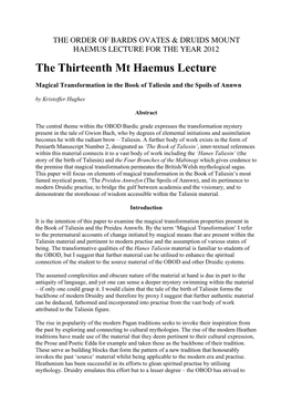 The Thirteenth Mt Haemus Lecture