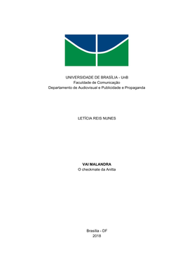 UNIVERSIDADE DE BRASÍLIA - Unb Faculdade De Comunicação Departamento De Audiovisual E Publicidade E Propaganda