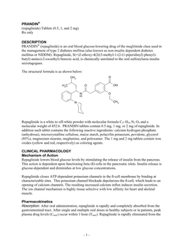 PRANDIN® (Repaglinide) Tablets (0.5, 1, and 2 Mg) Rx Only