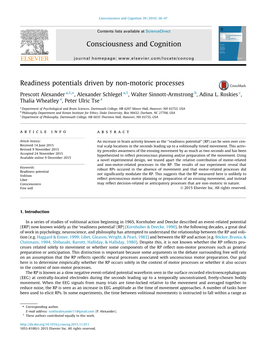 Readiness Potentials Driven by Non-Motoric Processes ⇑ Prescott Alexander A,1, , Alexander Schlegel A,1, Walter Sinnott-Armstrong B, Adina L