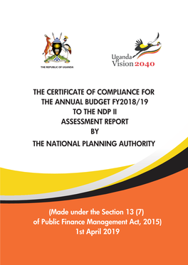 Certificate of Compliance for the Annual Budget Fy2018/19 to the Ndp Ii Assessment Report by the National Planning Authority