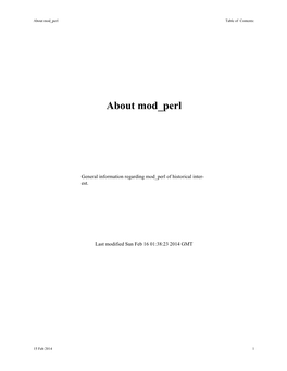 About Mod Perl Table of Contents