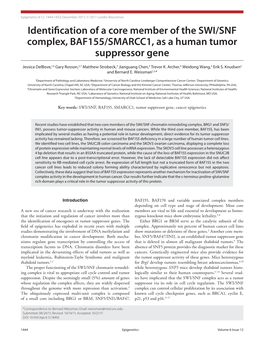 Identification of a Core Member of the SWI/SNF Complex, BAF155/SMARCC1, As a Human Tumor Suppressor Gene