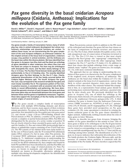 Pax Gene Diversity in the Basal Cnidarian Acropora Millepora (Cnidaria, Anthozoa): Implications for the Evolution of the Pax Gene Family