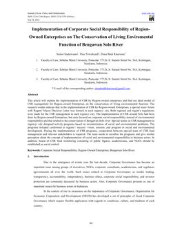 Implementation of Corporate Social Responsibility of Region- Owned Enterprises on the Conservation of Living Enviromental Function of Bengawan Solo River
