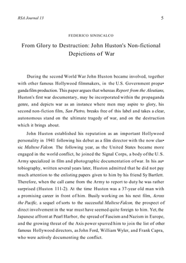 From Glory to Destruction: John Huston's Non-Fictional Depictions of War