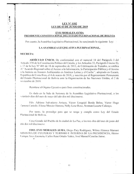 LEY No 1182 • LEYDEO3DE JUNIO DE2O19 EVO MORALES AYMA