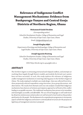 Relevance of Indigenous Conflict Management Mechanisms: Evidence from Bunkpurugu-Yunyoo and Central Gonja Districts of Northern Region, Ghana
