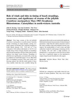 Role of Winds and Tides in Timing of Beach Strandings, Occurrence, And