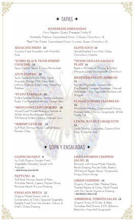 Mariposa New Dinner Menu