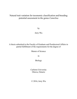 Natural Trait Variation for Taxonomic Classification and Breeding Potential Assessment in the Genus Camelina