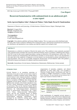 Recurrent Hematometra with Endometriosis in an Adolescent Girl: a Case Report