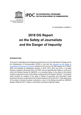 2018 DG Report on the Safety of Journalists and the Danger of Impunity