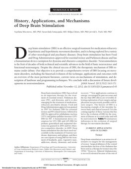 History, Applications, and Mechanisms of Deep Brain Stimulation