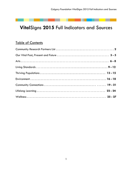 Vitalsigns 2015 Full Indicators and Sources