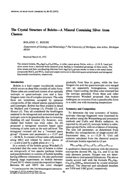 The Crystal Structure of Boleit+A Mineral Containing Silver Atom Clusters