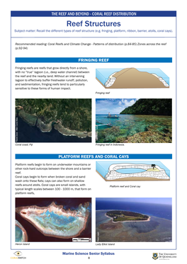 Reef Structures Subject Matter: Recall the Different Types of Reef Structure (E.G