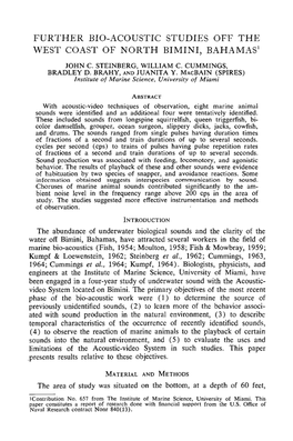 FURTHER BIO-ACOUSTIC STUDIES OFF the WEST COAST of NORTH BIMINI, Bahamasl