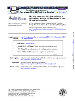 IRAK-M Associates with Susceptibility to Adult-Onset Asthma and Promotes Chronic Airway Inflammation