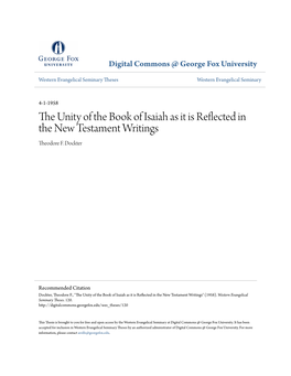 The Unity of the Book of Isaiah As It Is Reflected in the New Testament Writings