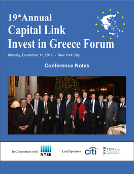 Capital Link Invest in Greece Forum Monday, December 11, 2017 - New York City