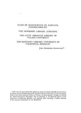 Guías De Manuscritos En Nahuatl Conservados En