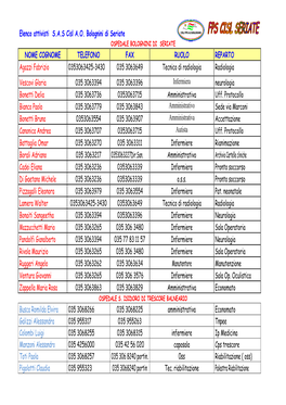 Elenco Attivisti S.A.S Cisl A.O. Bolognini Di Seriate NOME COGNOME TELEFONO FAX RUOLO REPARTO Agazzi Fabrizio 0353063425-3430