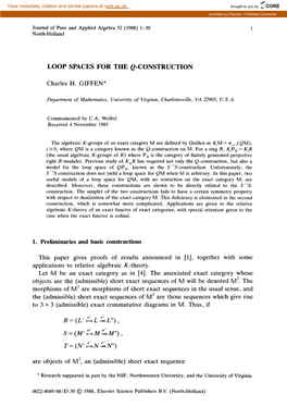 LOOP SPACES for the Q-CONSTRUCTION Charles H