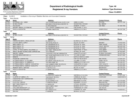 Registered X-Ray Vendors Department of Radiological Health